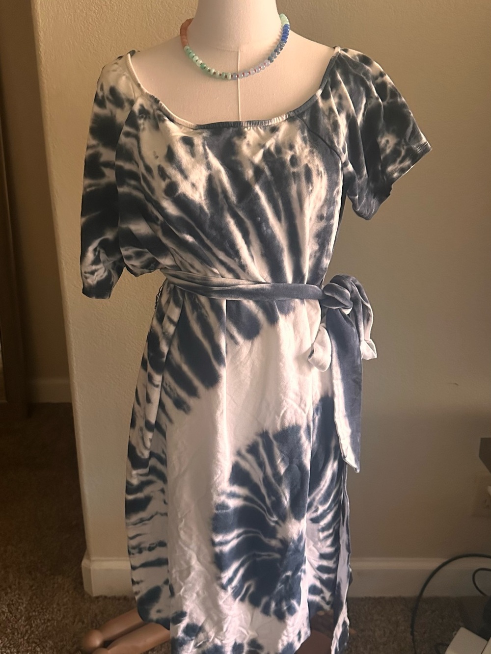 torrid Blue and White Tie-Dye Belted Midi Dress